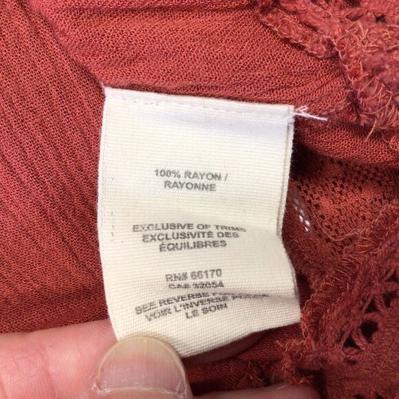 Free People Boho Tunic Top Blouse Size XS Pin Tuck Buttons Burnt Orange - Picture 8 of 10